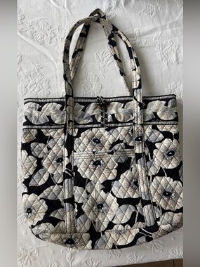 Vera Bradley Black and Cream Quilted Floral Tote with Top Handles